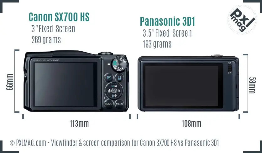 Canon SX700 HS vs Panasonic 3D1 Screen and Viewfinder comparison