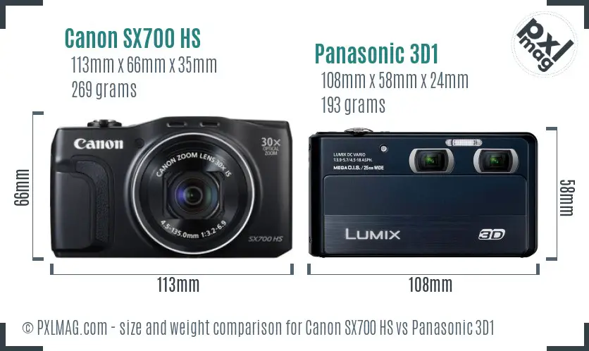 Canon SX700 HS vs Panasonic 3D1 size comparison