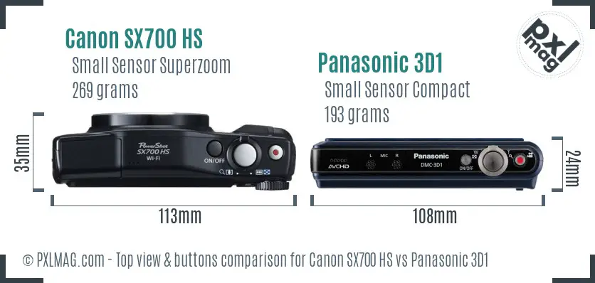 Canon SX700 HS vs Panasonic 3D1 top view buttons comparison