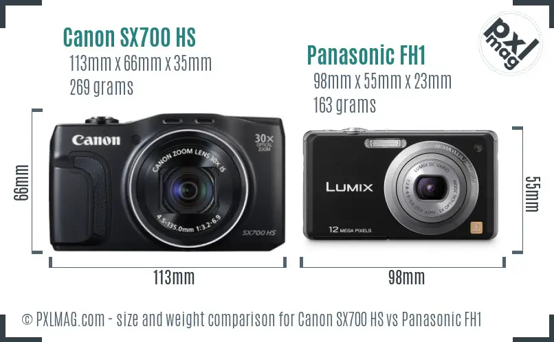 Canon SX700 HS vs Panasonic FH1 size comparison