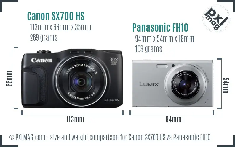 Canon SX700 HS vs Panasonic FH10 size comparison