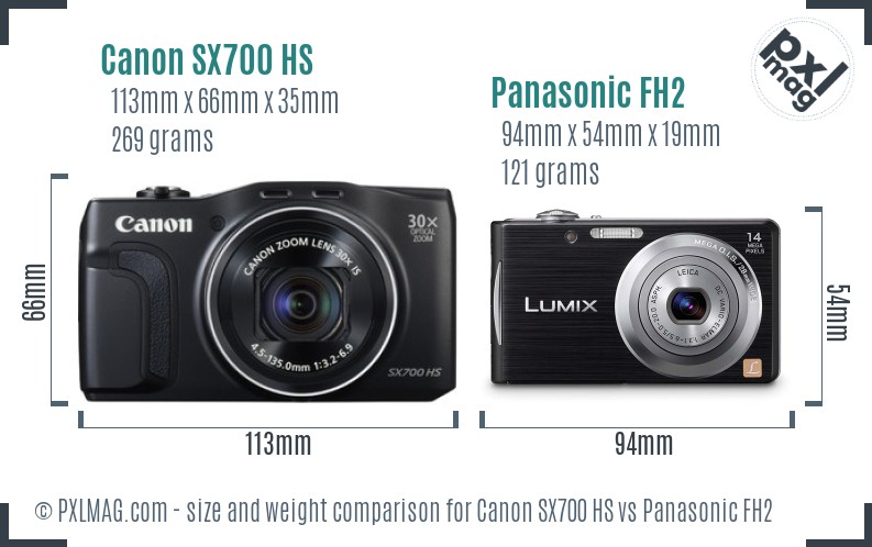 Canon SX700 HS vs Panasonic FH2 size comparison