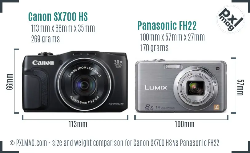Canon SX700 HS vs Panasonic FH22 size comparison Canon SX700 HS vs Panasonic FH22 size comparison