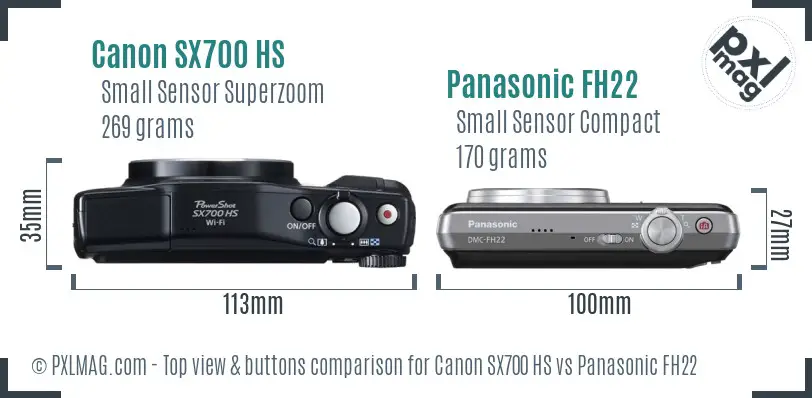 Canon SX700 HS vs Panasonic FH22 top view buttons comparison Canon SX700 HS vs Panasonic FH22 top view buttons comparison