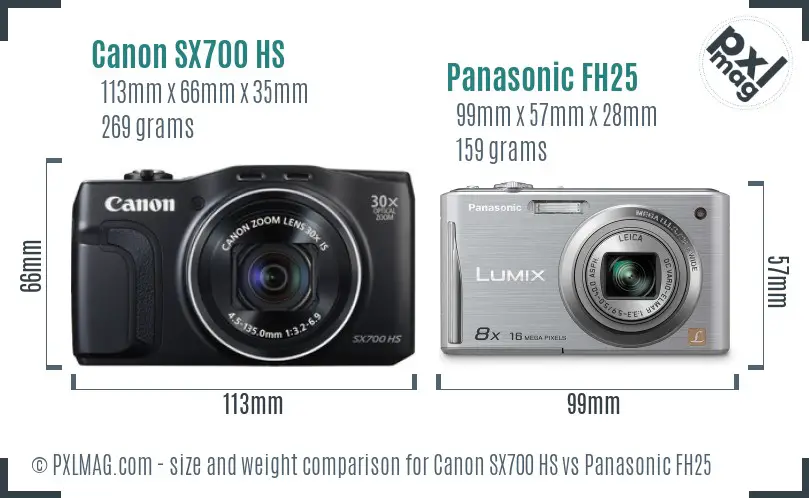 Canon SX700 HS vs Panasonic FH25 size comparison