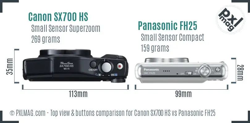 Canon SX700 HS vs Panasonic FH25 top view buttons comparison