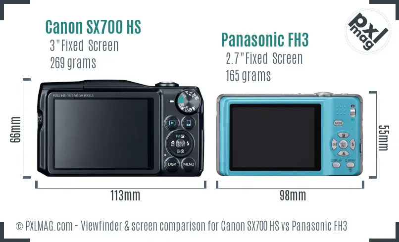 Canon SX700 HS vs Panasonic FH3 Screen and Viewfinder comparison