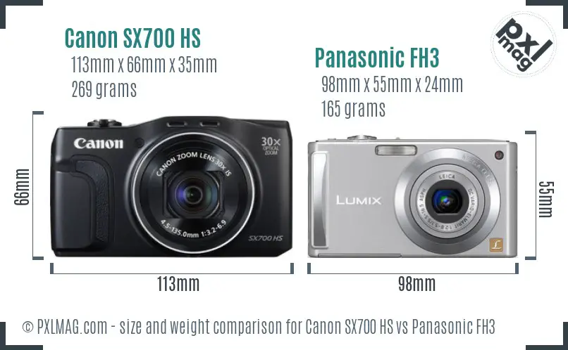 Canon SX700 HS vs Panasonic FH3 size comparison