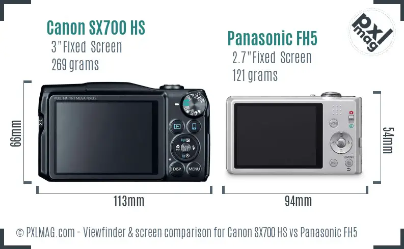Canon SX700 HS vs Panasonic FH5 Screen and Viewfinder comparison