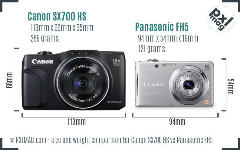 Canon SX700 HS vs Panasonic FH5 size comparison