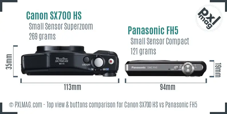 Canon SX700 HS vs Panasonic FH5 top view buttons comparison