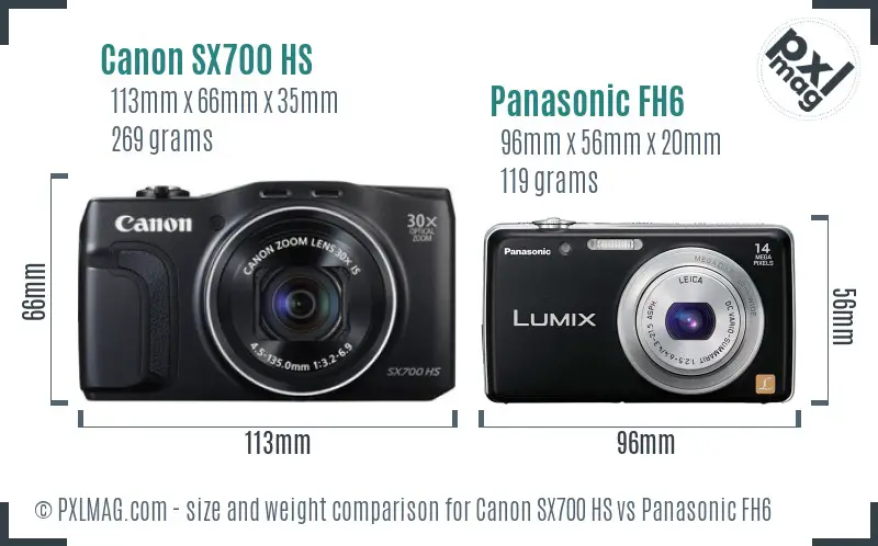 Canon SX700 HS vs Panasonic FH6 size comparison