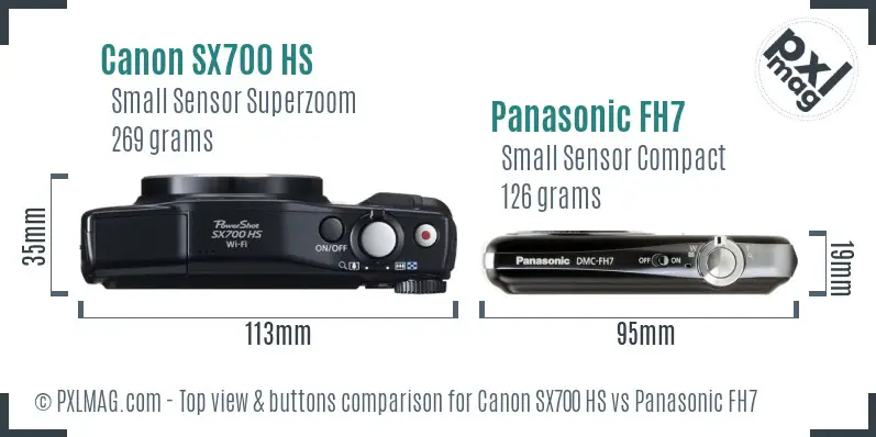 Canon SX700 HS vs Panasonic FH7 top view buttons comparison