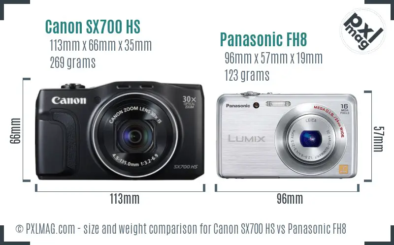 Canon SX700 HS vs Panasonic FH8 size comparison Canon SX700 HS vs Panasonic FH8 size comparison