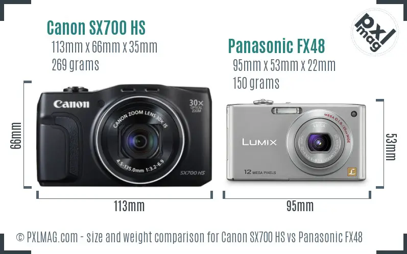 Canon SX700 HS vs Panasonic FX48 size comparison Canon SX700 HS vs Panasonic FX48 size comparison