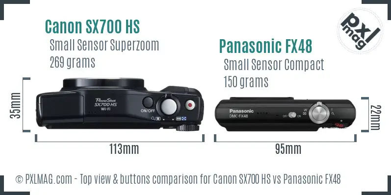 Canon SX700 HS vs Panasonic FX48 top view buttons comparison Canon SX700 HS vs Panasonic FX48 top view buttons comparison