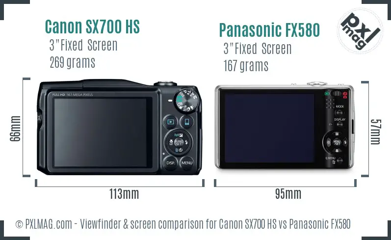 Canon SX700 HS vs Panasonic FX580 Screen and Viewfinder comparison