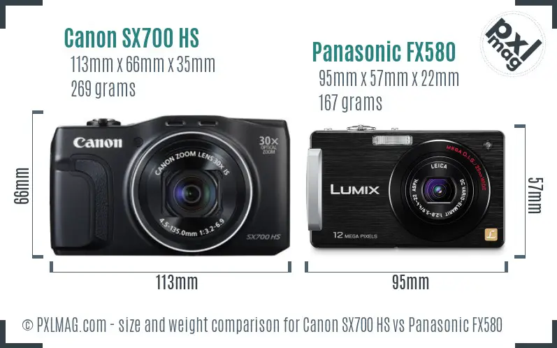 Canon SX700 HS vs Panasonic FX580 size comparison