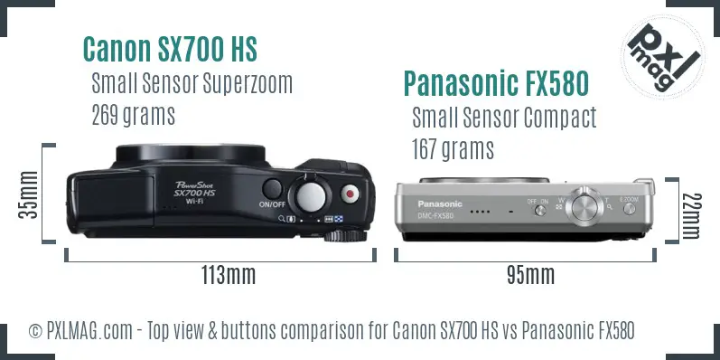 Canon SX700 HS vs Panasonic FX580 top view buttons comparison