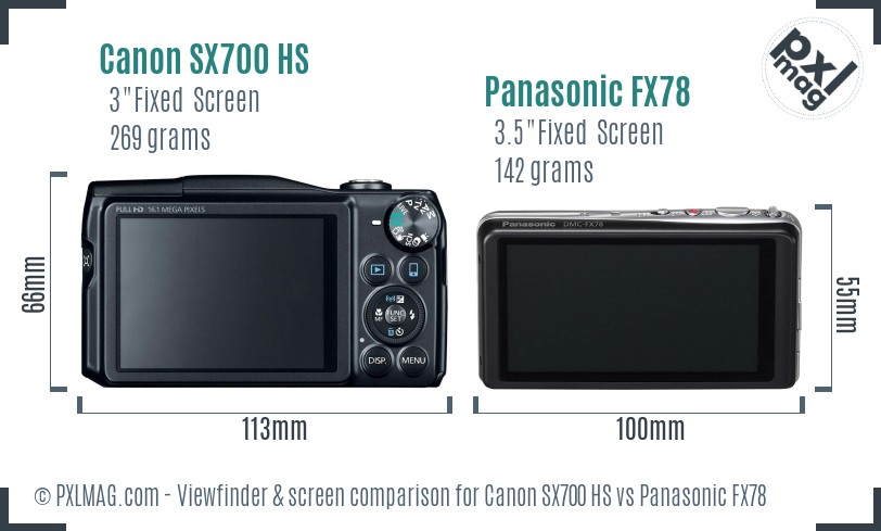 Canon SX700 HS vs Panasonic FX78 Screen and Viewfinder comparison