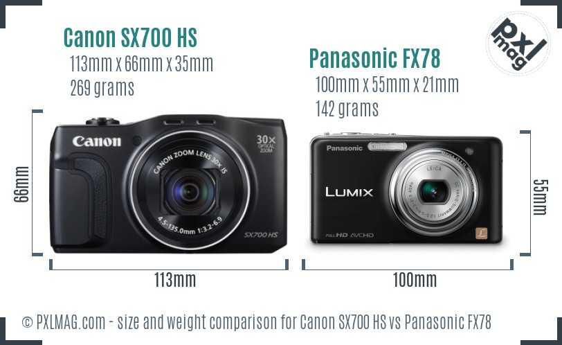 Canon SX700 HS vs Panasonic FX78 size comparison