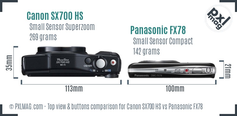 Canon SX700 HS vs Panasonic FX78 top view buttons comparison