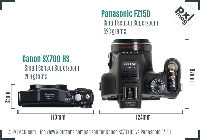 Canon SX700 HS vs Panasonic FZ150 top view buttons comparison