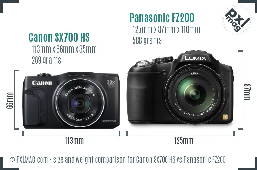 Canon SX700 HS vs Panasonic FZ200 size comparison