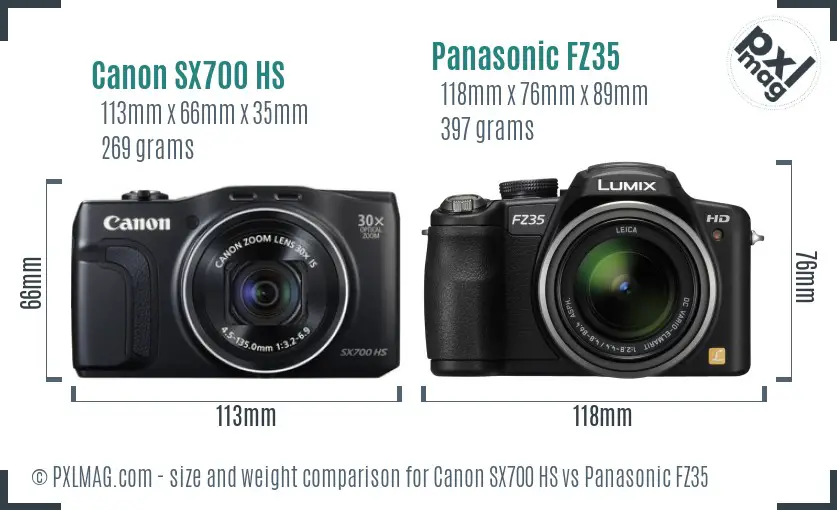 Canon SX700 HS vs Panasonic FZ35 size comparison Canon SX700 HS vs Panasonic FZ35 size comparison