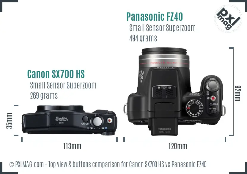 Canon SX700 HS vs Panasonic FZ40 top view buttons comparison