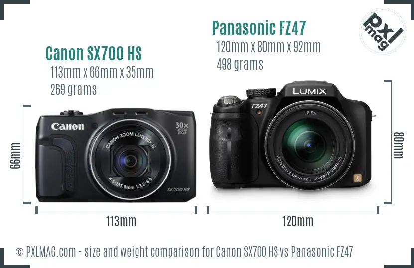Canon SX700 HS vs Panasonic FZ47 size comparison