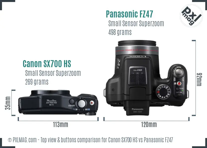 Canon SX700 HS vs Panasonic FZ47 top view buttons comparison