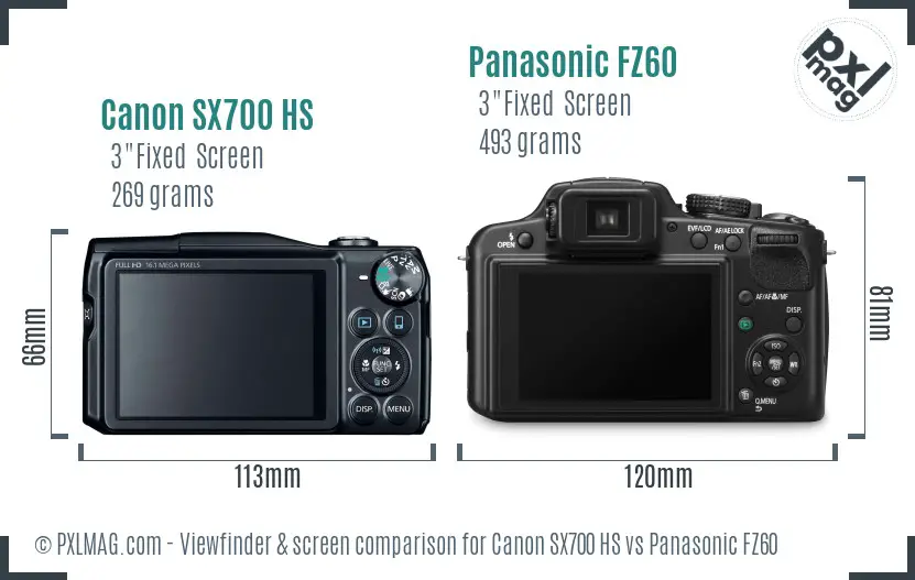 Canon SX700 HS vs Panasonic FZ60 Screen and Viewfinder comparison Canon SX700 HS vs Panasonic FZ60 Screen and Viewfinder comparison
