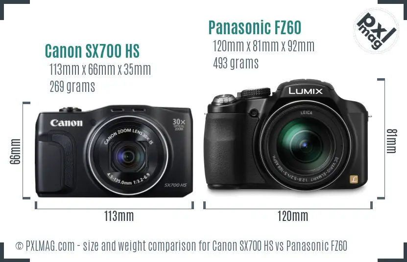 Canon SX700 HS vs Panasonic FZ60 size comparison Canon SX700 HS vs Panasonic FZ60 size comparison