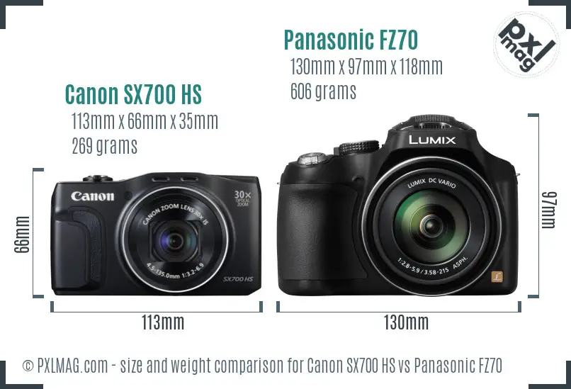 Canon SX700 HS vs Panasonic FZ70 size comparison