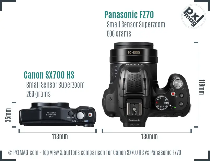 Canon SX700 HS vs Panasonic FZ70 top view buttons comparison