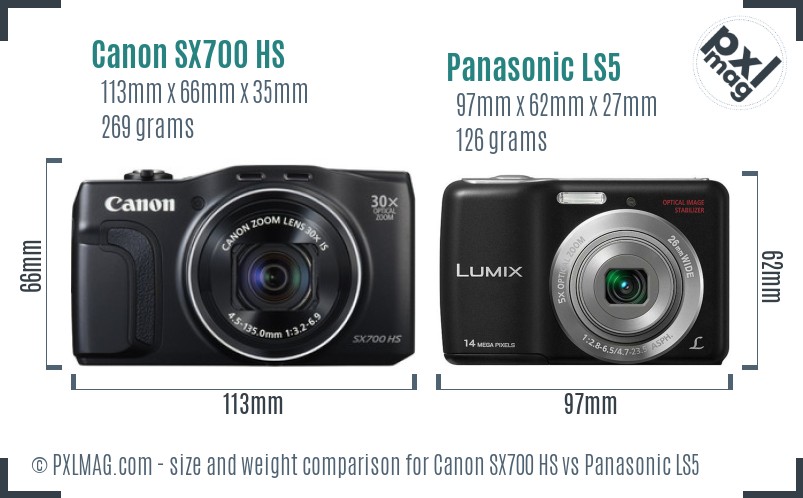 Canon SX700 HS vs Panasonic LS5 size comparison