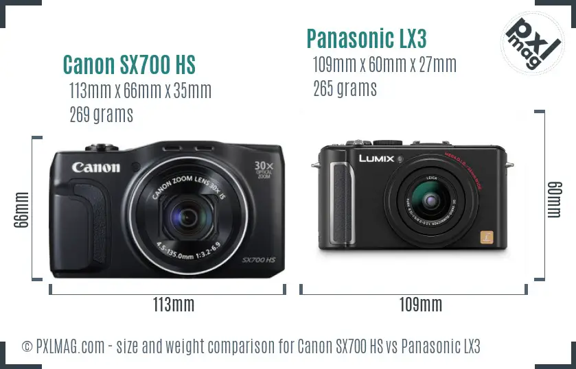 Canon SX700 HS vs Panasonic LX3 size comparison