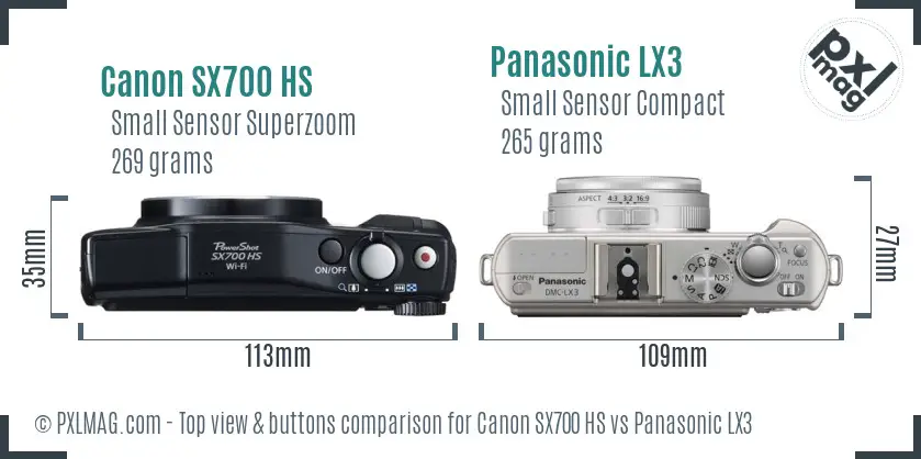 Canon SX700 HS vs Panasonic LX3 top view buttons comparison