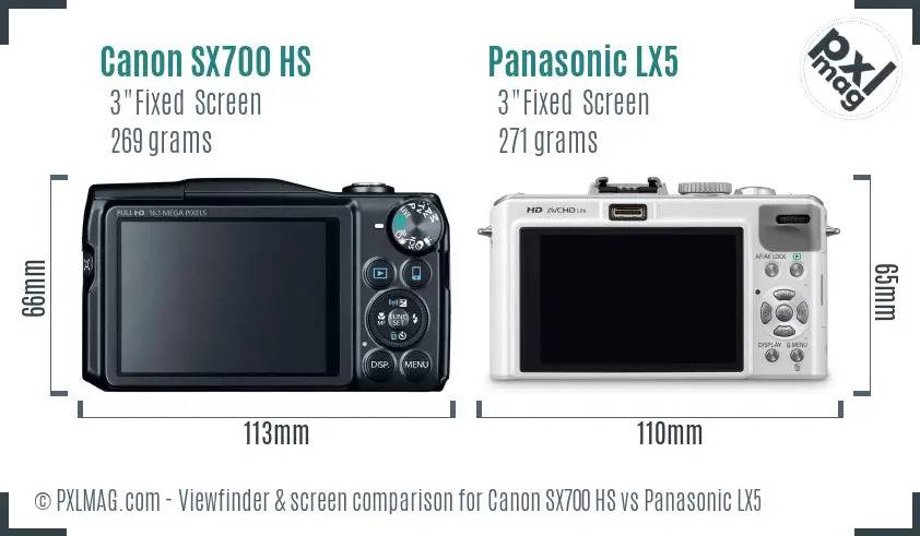 Canon SX700 HS vs Panasonic LX5 Screen and Viewfinder comparison