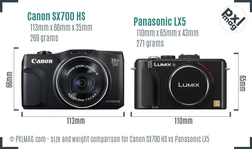 Canon SX700 HS vs Panasonic LX5 size comparison