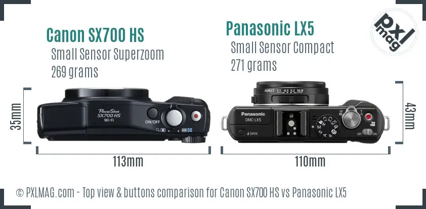 Canon SX700 HS vs Panasonic LX5 top view buttons comparison