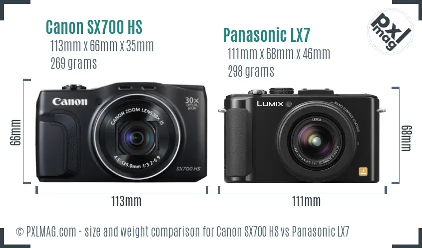 Canon SX700 HS vs Panasonic LX7 size comparison