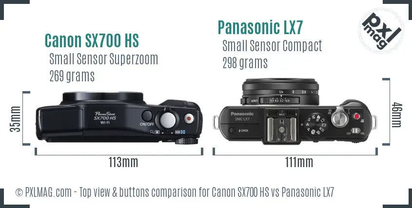 Canon SX700 HS vs Panasonic LX7 top view buttons comparison