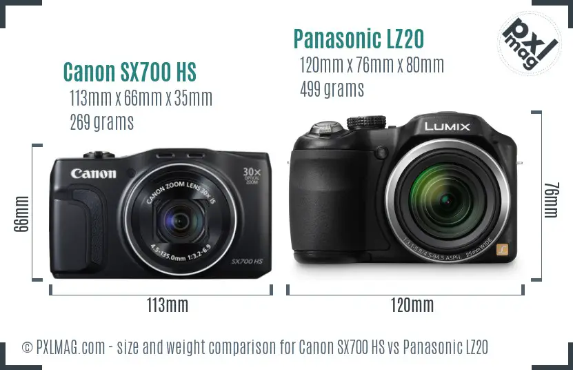 Canon SX700 HS vs Panasonic LZ20 size comparison