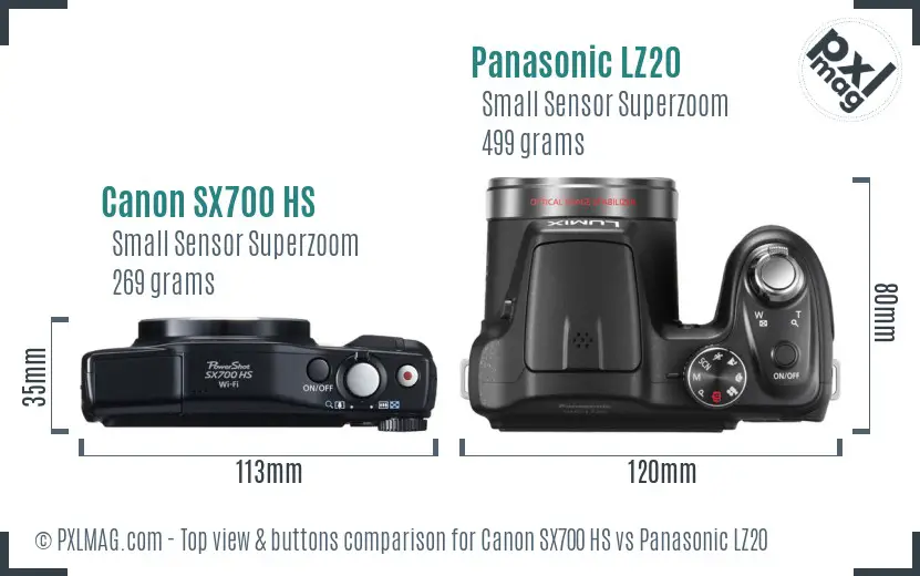 Canon SX700 HS vs Panasonic LZ20 top view buttons comparison