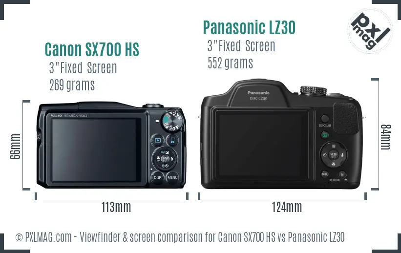 Canon SX700 HS vs Panasonic LZ30 Screen and Viewfinder comparison