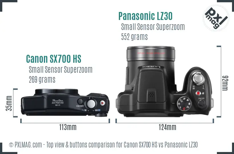 Canon SX700 HS vs Panasonic LZ30 top view buttons comparison