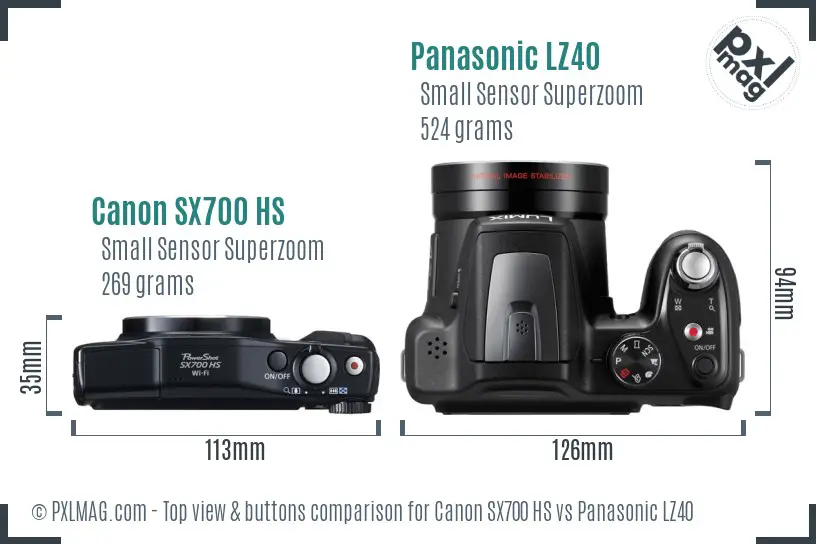 Canon SX700 HS vs Panasonic LZ40 top view buttons comparison Canon SX700 HS vs Panasonic LZ40 top view buttons comparison