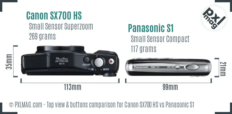 Canon SX700 HS vs Panasonic S1 top view buttons comparison